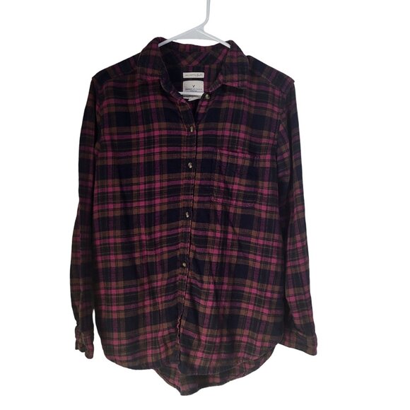 American Eagle Outfitters Tops - AMERICAN EAGLE OUTFITTERS Boyfriend Fit Womens M Flannel Plaid Button Down Shirt